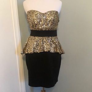 Gold Sequin Peplum dress with black skirt bottom